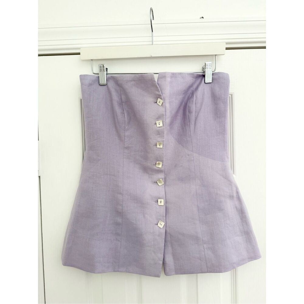 Summer Away Womens Lavender Button‎ Front Strapless Linen Costa Top Medium NWT